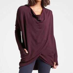 ATHLETA Cozy Soft Burgundy Purana Wrap Hoodie Sweatshirt XXS DBL